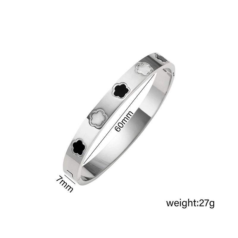 Elegant Letter Heart Shape Flower Titanium Steel Bangle
