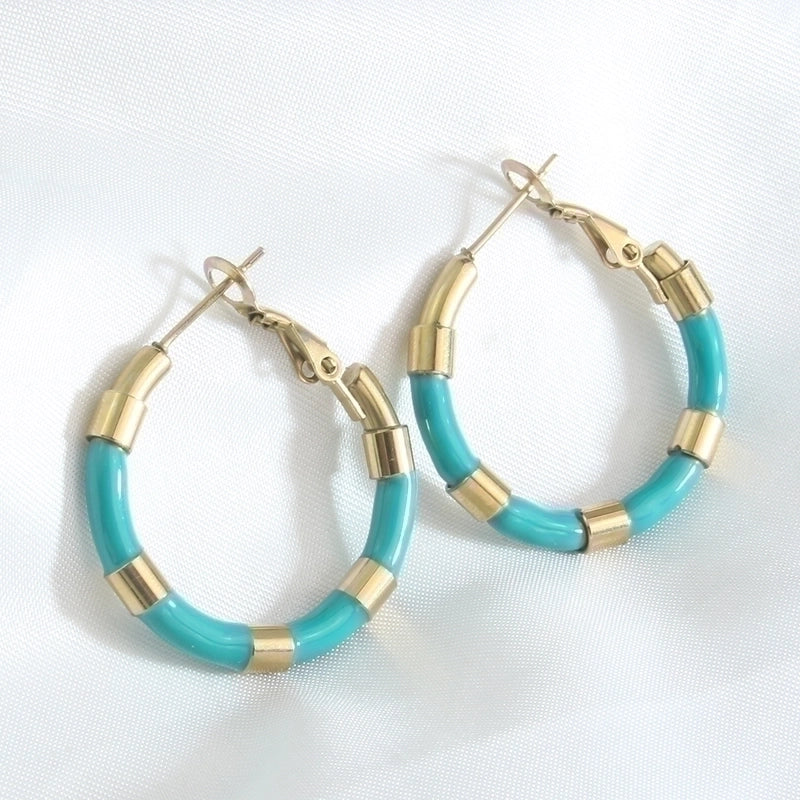 1 Pair Vacation Beach Geometric Enamel Plating 304 Stainless Steel 18K Gold Plated Earrings