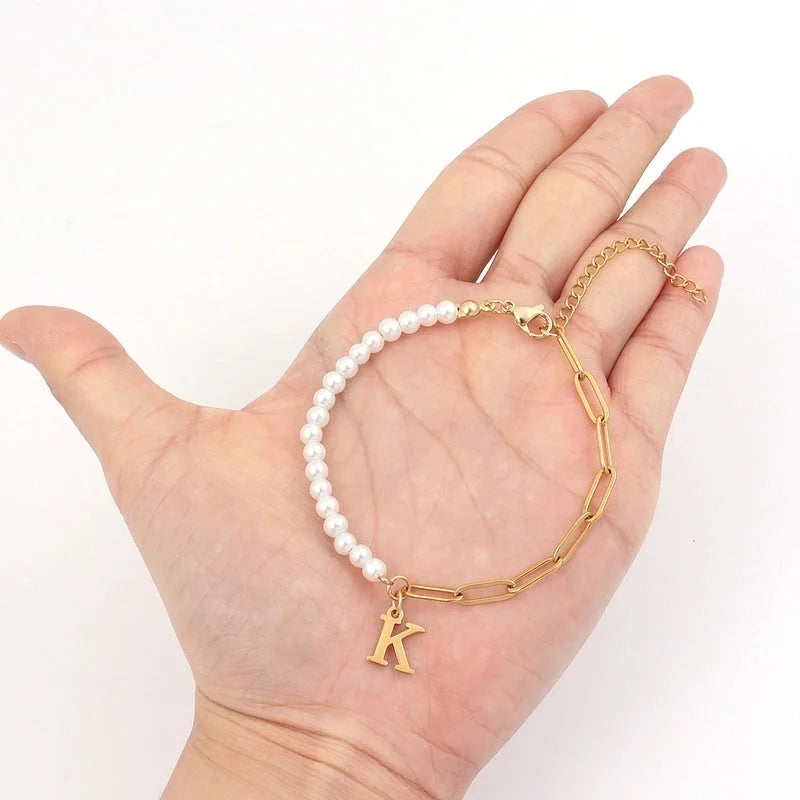 Elegant Minimalist Classic Style Letter 201 Stainless Steel 304 Stainless Steel Imitation Pearl Bracelets In Bulk