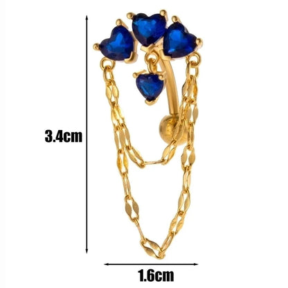 1 Piece Belly Rings Minimalist Classic Style Heart Shape Chains Print 316L Stainless Steel Copper Inlay Zircon Belly Rings