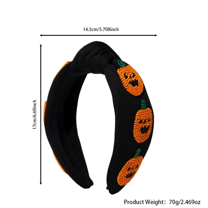 Women's Hip-Hop Retro Funny Halloween Pattern Pumpkin Ghost Cloth Seed Bead Hair Band