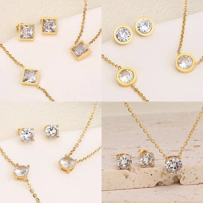 3 Pieces Minimalist IG Style Geometric 304 Stainless Steel Zircon Inlay Stainless Steel Jewelry Sets