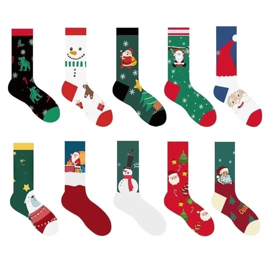 Unisex Fashion Santa Claus Snowman Cotton Jacquard Crew Socks