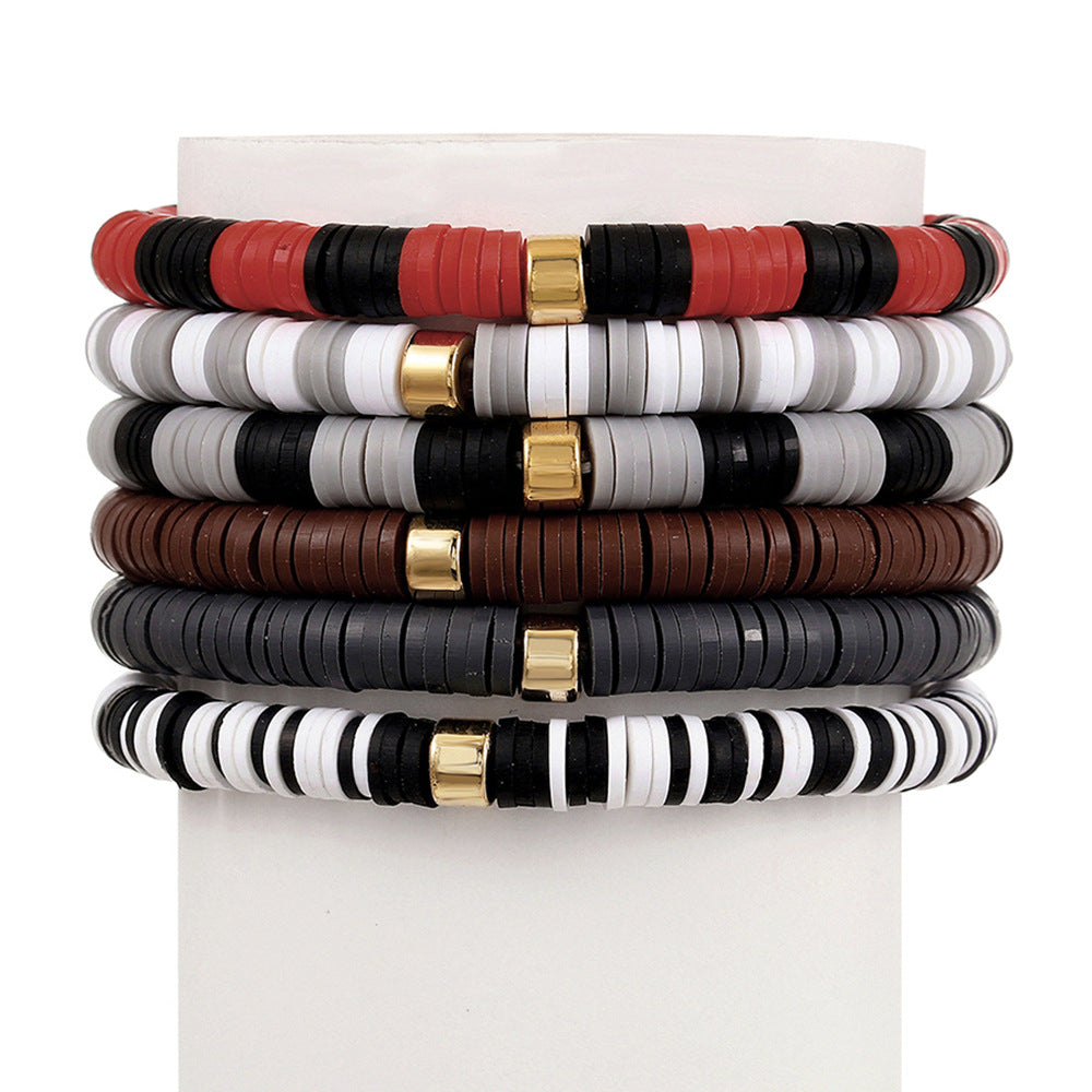 2 Sets Bohemian Colorful Soft Clay Bracelet Halloween Beaded Bracelet 6-piece Set