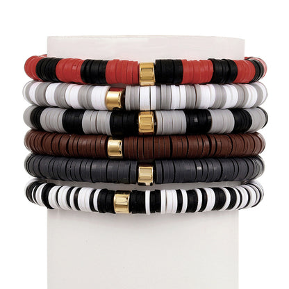 2 Sets Bohemian Colorful Soft Clay Bracelet Halloween Beaded Bracelet 6-piece Set