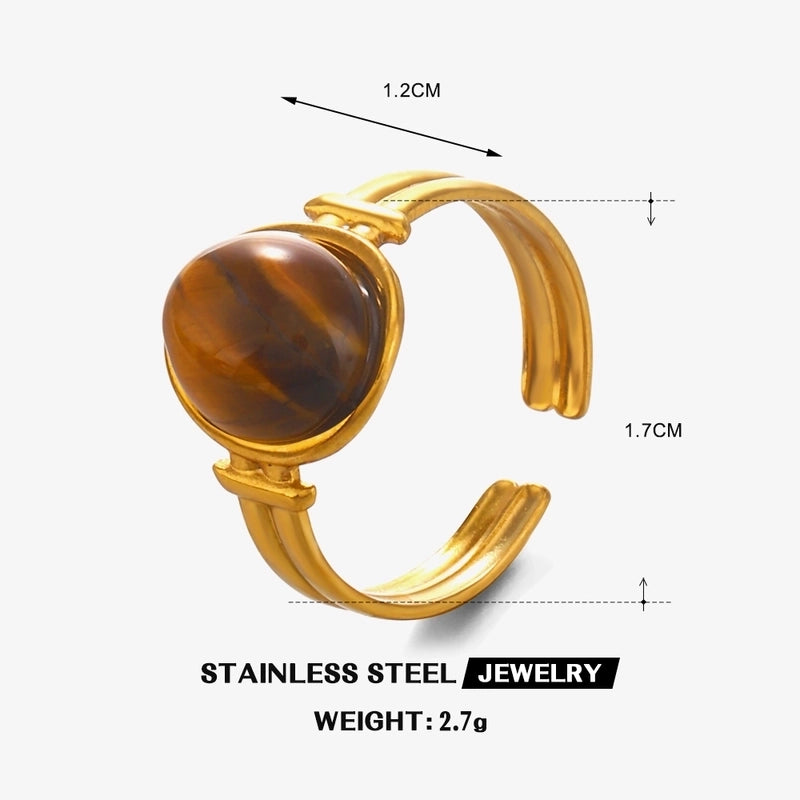 Vintage Style Oval 304 Stainless Steel Natural Stone 18K Gold Plated Plating Inlay Open Rings