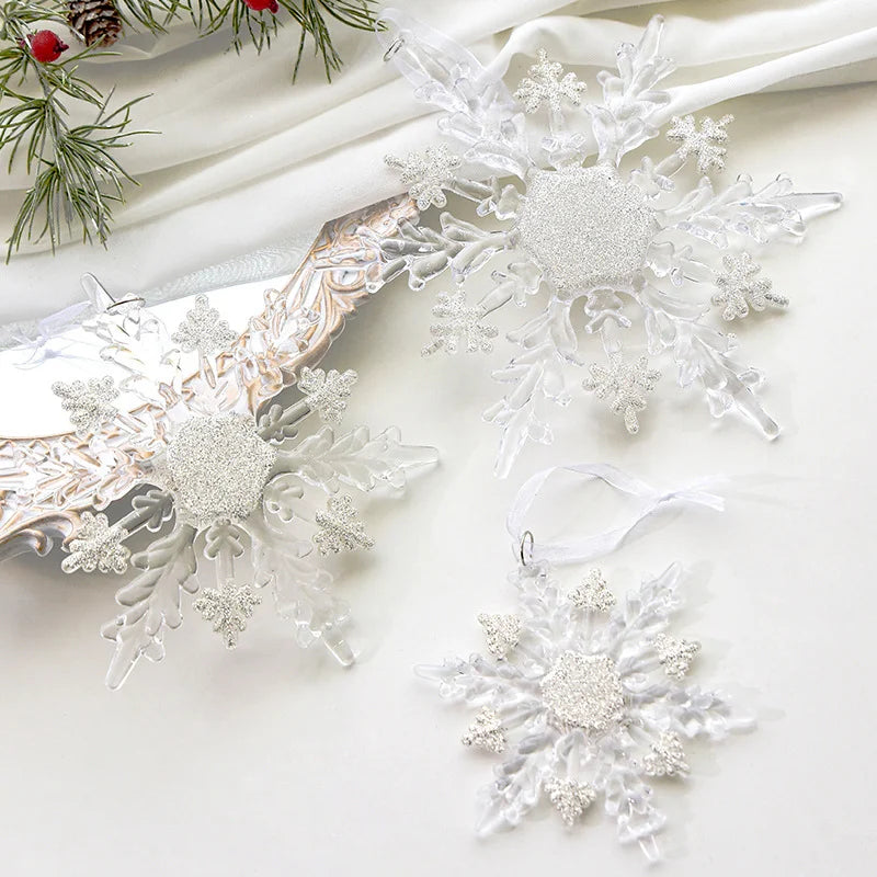 Christmas Decoration Transparent Glitter Acrylic Snowflake Gold Snowflake Christmas Tree Window Decoration Pendant