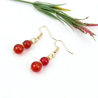 1 Pair Casual Pastoral Gourd Beaded Natural Stone Copper Drop Earrings