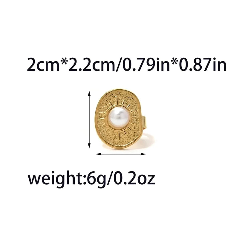 Elegant Luxurious Baroque Style Pentagram Sun Flower 304 Stainless Steel Pearl 14K Gold Plated Open Rings