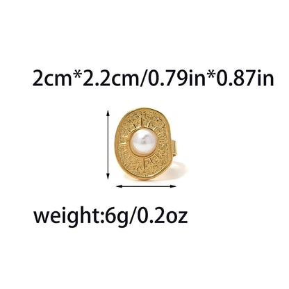 Elegant Luxurious Baroque Style Pentagram Sun Flower 304 Stainless Steel Pearl 14K Gold Plated Open Rings