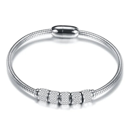 2 Pieces Fashion Round Stainless Steel Inlay Artificial Diamond Bangle 1 Piece
