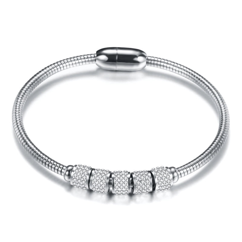 2 Pieces Fashion Round Stainless Steel Inlay Artificial Diamond Bangle 1 Piece