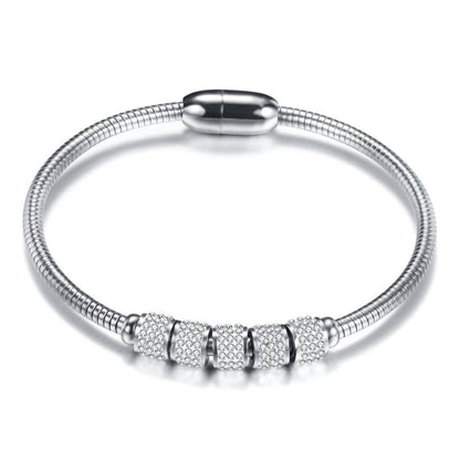 2 Pieces Fashion Round Stainless Steel Inlay Artificial Diamond Bangle 1 Piece