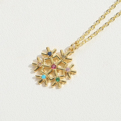 Minimalist Snowflake Elk Inlay Copper Necklaces