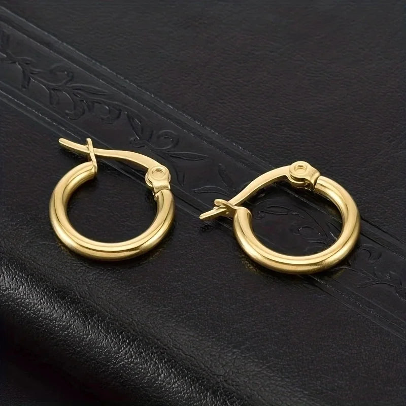 1 Pair Basic Minimalist Commute Round 304 Stainless Steel 18K Gold Plated Earrings