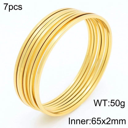 Minimalist Round 304 Stainless Steel 18K Gold Plated Bangle In Bulk
