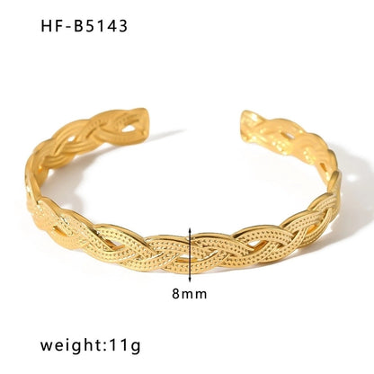 Basic Retro Leaf Solid Color Knot Stainless Steel 18K Gold Plated Bangle In Bulk