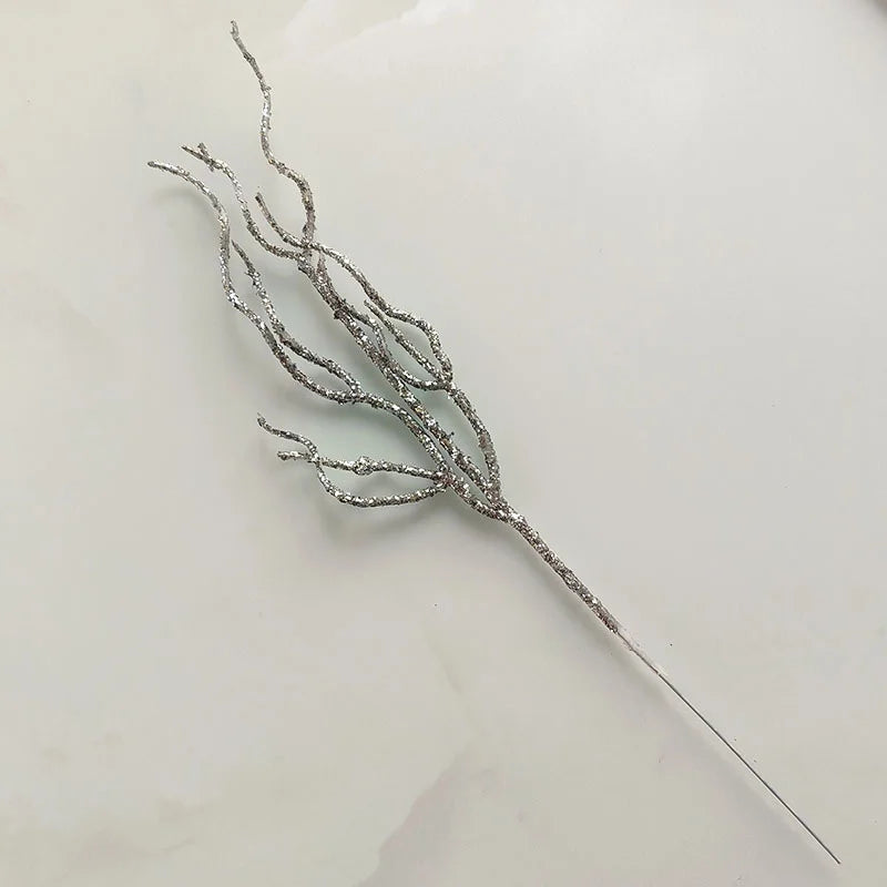 10 Pieces Christmas Decoration Real Tree Branches Golden Bells Dried Tree Branches Leaf Material Accessories Glitter Dried Tree Branches Festive Atmosphere Party Branches