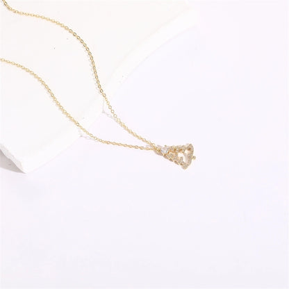 Copper Gold Plated Christmas Tree Sun Moon Zircon Pendant Necklace