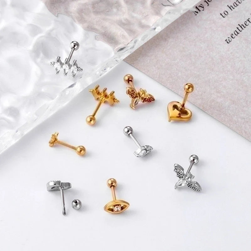 1 Piece Ear Cartilage Rings & Studs Fashion Heart Shape 316L Stainless Steel Copper Plating Inlay Zircon Ear Cartilage Rings & Studs