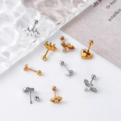 1 Piece Ear Cartilage Rings & Studs Fashion Heart Shape 316L Stainless Steel Copper Plating Inlay Zircon Ear Cartilage Rings & Studs