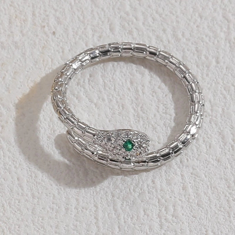 Elegant Snake Lightning Fish Tail Copper Plating Inlay Zircon 14k Gold Plated Open Ring