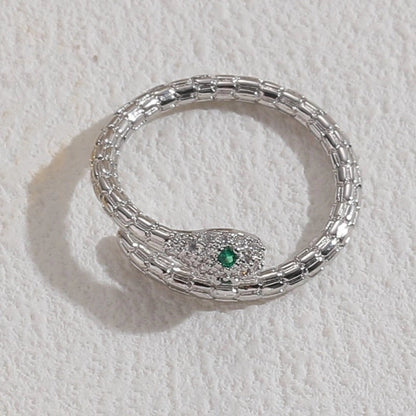 Elegant Snake Lightning Fish Tail Copper Plating Inlay Zircon 14k Gold Plated Open Ring