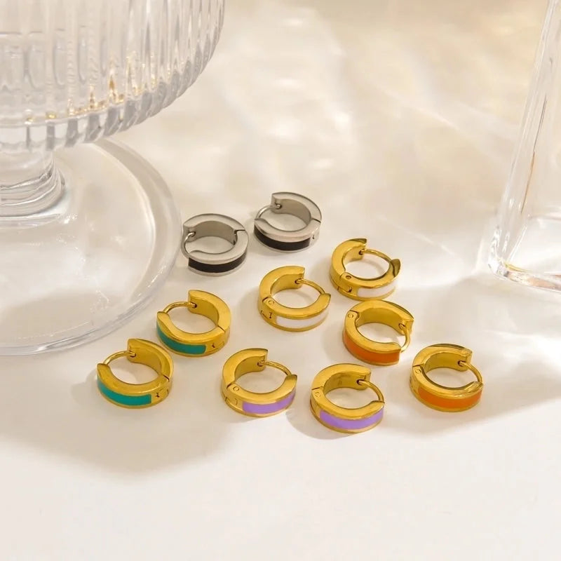 1 Pair Elegant Minimalist Round Enamel Plating 304 Stainless Steel 18K Gold Plated Earrings