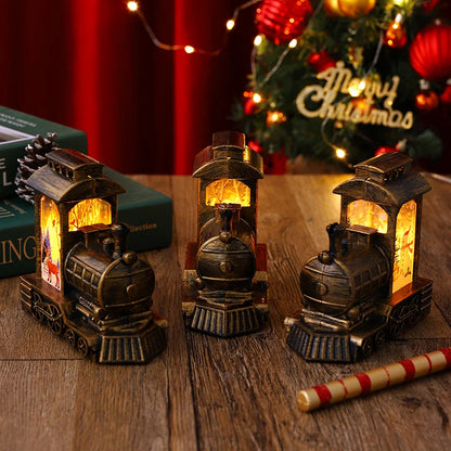 2 Pieces Christmas Decoration Glowing Santa Claus Driving Train Night Light Wind Lantern Christmas Gift Ornament