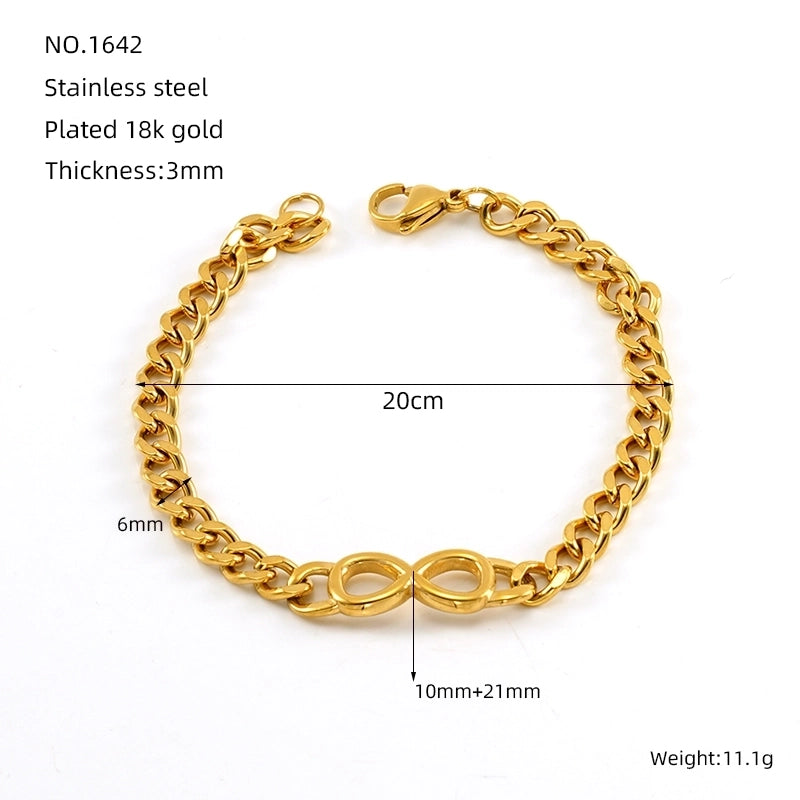 Luxurious Geometric Hand Infinity 304 Stainless Steel 18K Gold Plated Cuban Link Chain Bracelets In Bulk