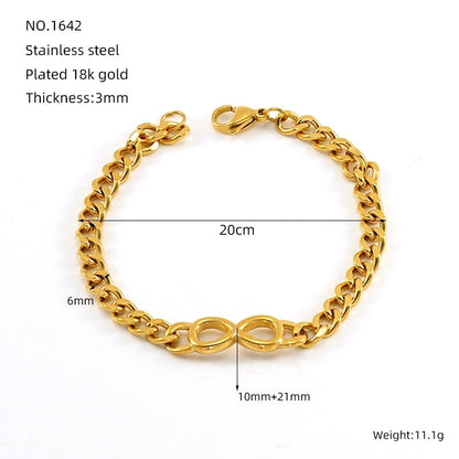 Luxurious Geometric Hand Infinity 304 Stainless Steel 18K Gold Plated Cuban Link Chain Bracelets In Bulk