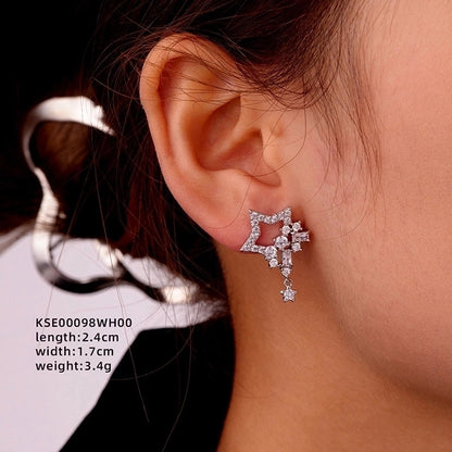 1 Pair Ig Style Minimalist Star Water Droplets Flower Plating Inlay Copper Zircon White Gold Plated Drop Earrings Ear Studs