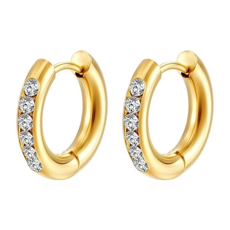 1 Pair Minimalist Solid Color Plating Inlay 304 Stainless Steel Zircon 18K Gold Plated Earrings