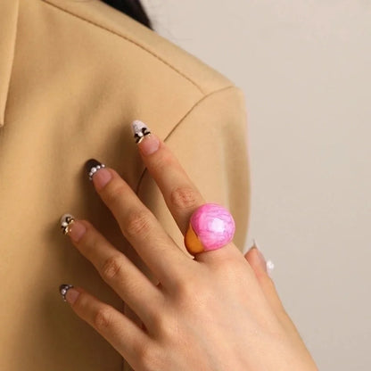 Ig Style Round Titanium Steel Enamel Plating 18k Gold Plated Rings