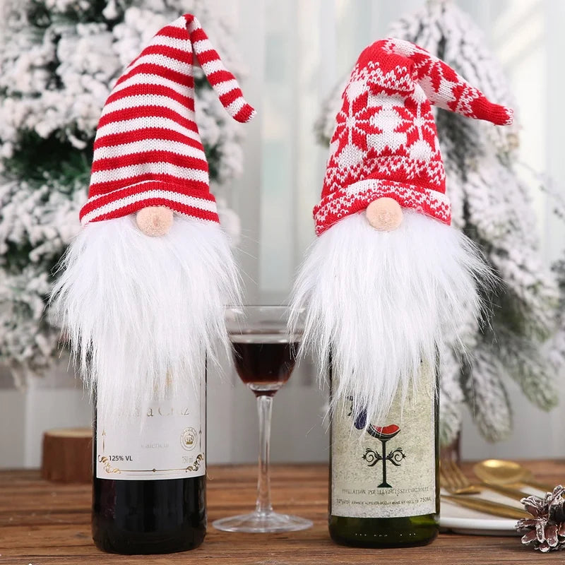 Qiaoding New Christmas Decorations Faceless Doll Wine Bottle Cap Knitted Forest Elderly Wine Bottle Cover Restaurant Decoration