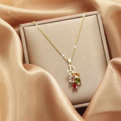 2 Pieces Vintage Style Heart Shape Flower Bow Knot Titanium Steel Copper Tassel Plating Inlay Zircon Pendant Necklace