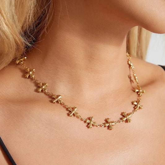 Retro Classic Style Cross 304 Stainless Steel 18K Gold Plated Multi Charms Necklace Bracelets