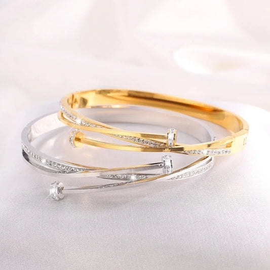 Elegant French Style Classic Style Solid Color 304 Stainless Steel Bangle In Bulk