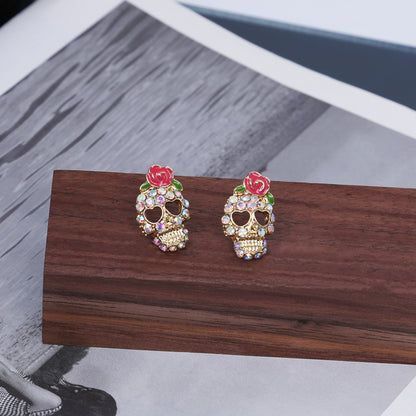 Novelty Design Alloy Skull Earrings Daily Plating Rhinestone Stud Earrings 1 Set