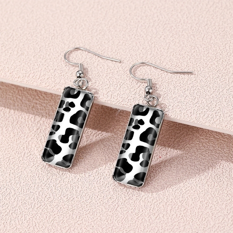 Leopard Earrings Zebra Earrings Dairy Grain Square Earrings Time Gemstone Rectangular Earrings