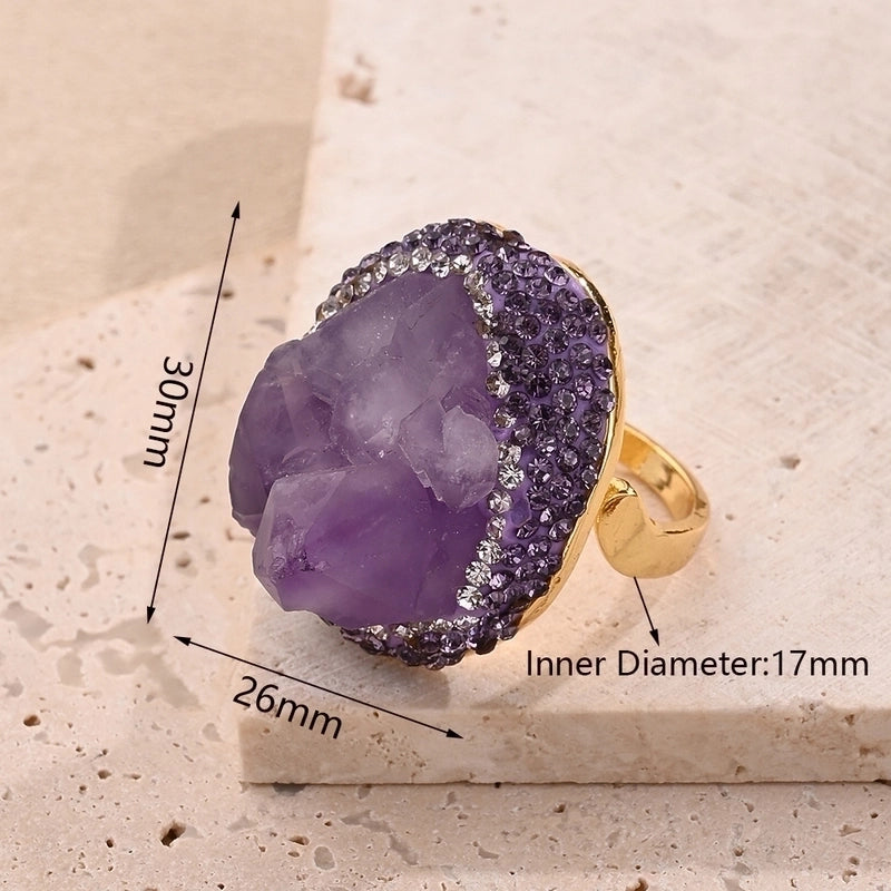 Casual Glam Vacation Irregular Round Oval Amethyst Copper Lapis Lazuli 18K Gold Plated Imitation Pearl Rhinestones Clay Adjustable Ring In Bulk