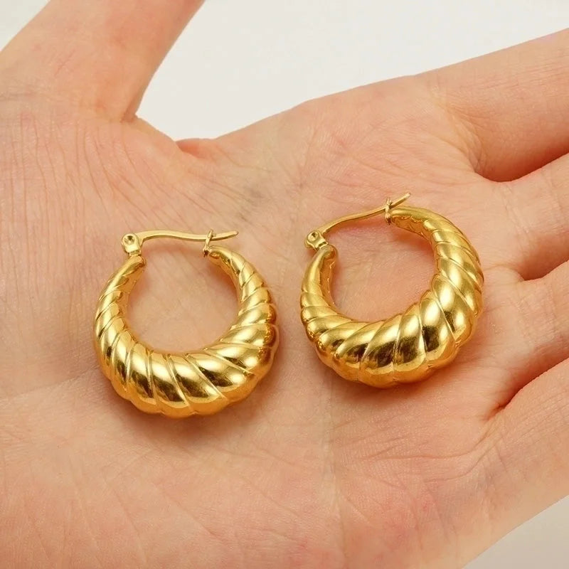 1 Pair Retro Solid Color Plating 304 Stainless Steel 18K Gold Plated Earrings