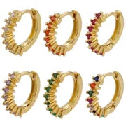 Vintage Micro-set Colored Zircon Row Drill Copper Hoop Earrings Jewelry