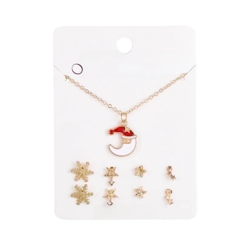 New Crystal Christmas Clavicle Chain Alloy Short Necklace Earring Set