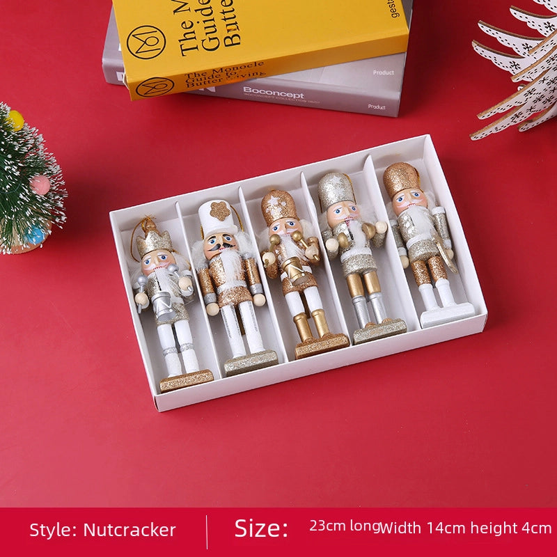 Christmas Decorations 12cm Bright Powder Wooden Nutcracker King Soldier Tin Soldier Desktop Ornaments Children's Gift