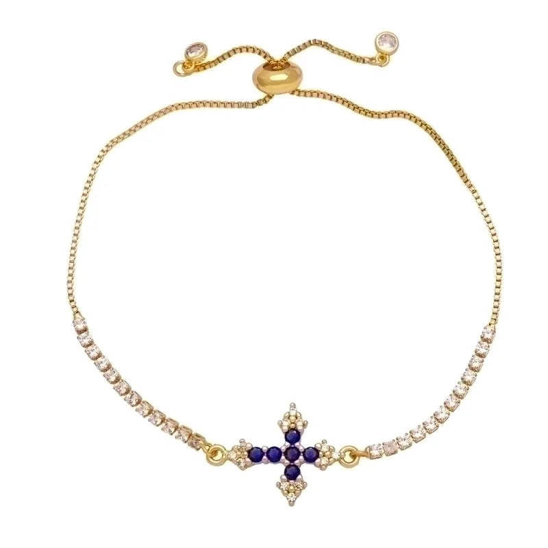 Fashion Minimalist Cross Copper Plating Inlay Zircon 18k Gold Plated Bracelets