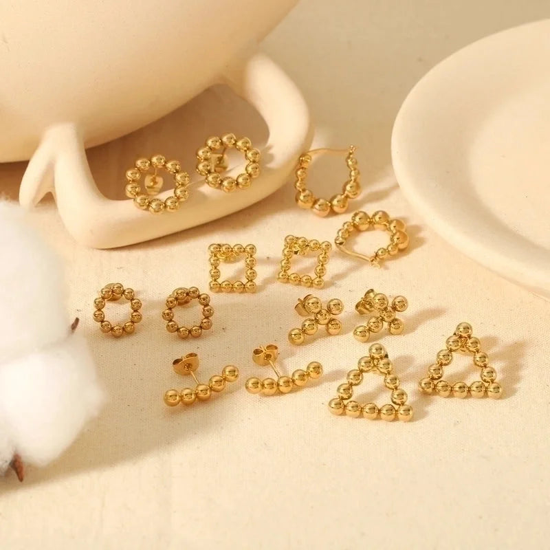 1 Pair Retro Quadrilateral Round Heart Shape Polishing Plating 304 Stainless Steel Earrings