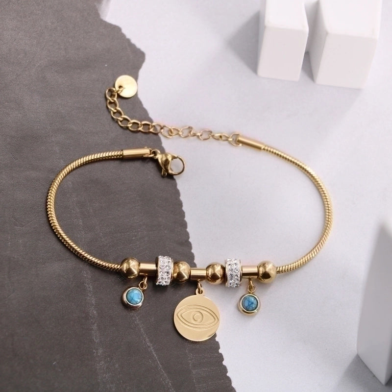 Original Design Devil\'S Eye Insect Waves Titanium Steel 18K Gold Plated Artificial Gemstones Bracelets In Bulk