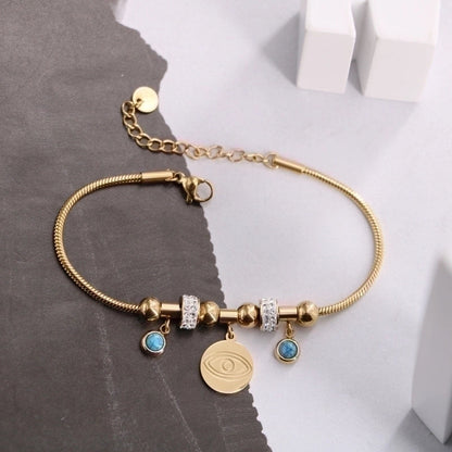 Original Design Devil\'S Eye Insect Waves Titanium Steel 18K Gold Plated Artificial Gemstones Bracelets In Bulk