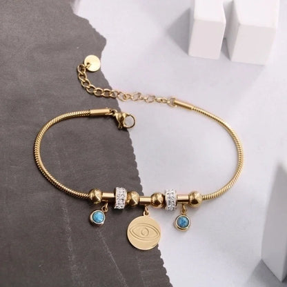 Original Design Devil\'S Eye Insect Waves Titanium Steel 18K Gold Plated Artificial Gemstones Bracelets In Bulk